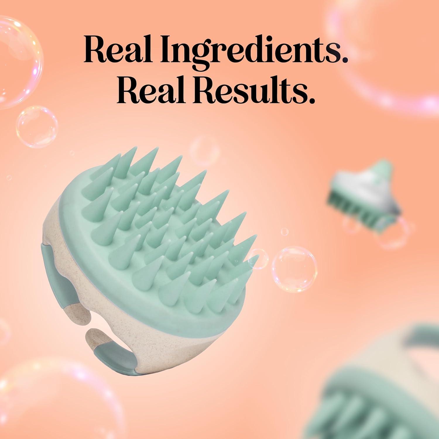 image:imageHair Shampoo Brush and Scalp Exfoliator Soft Silicone Scalp Massager Hair Growth Stimulator for Wet or Dry Hair In Shower Scalp Scrubber for Dandruff Removal Made with Recycled Wheat Straw BlueGreen