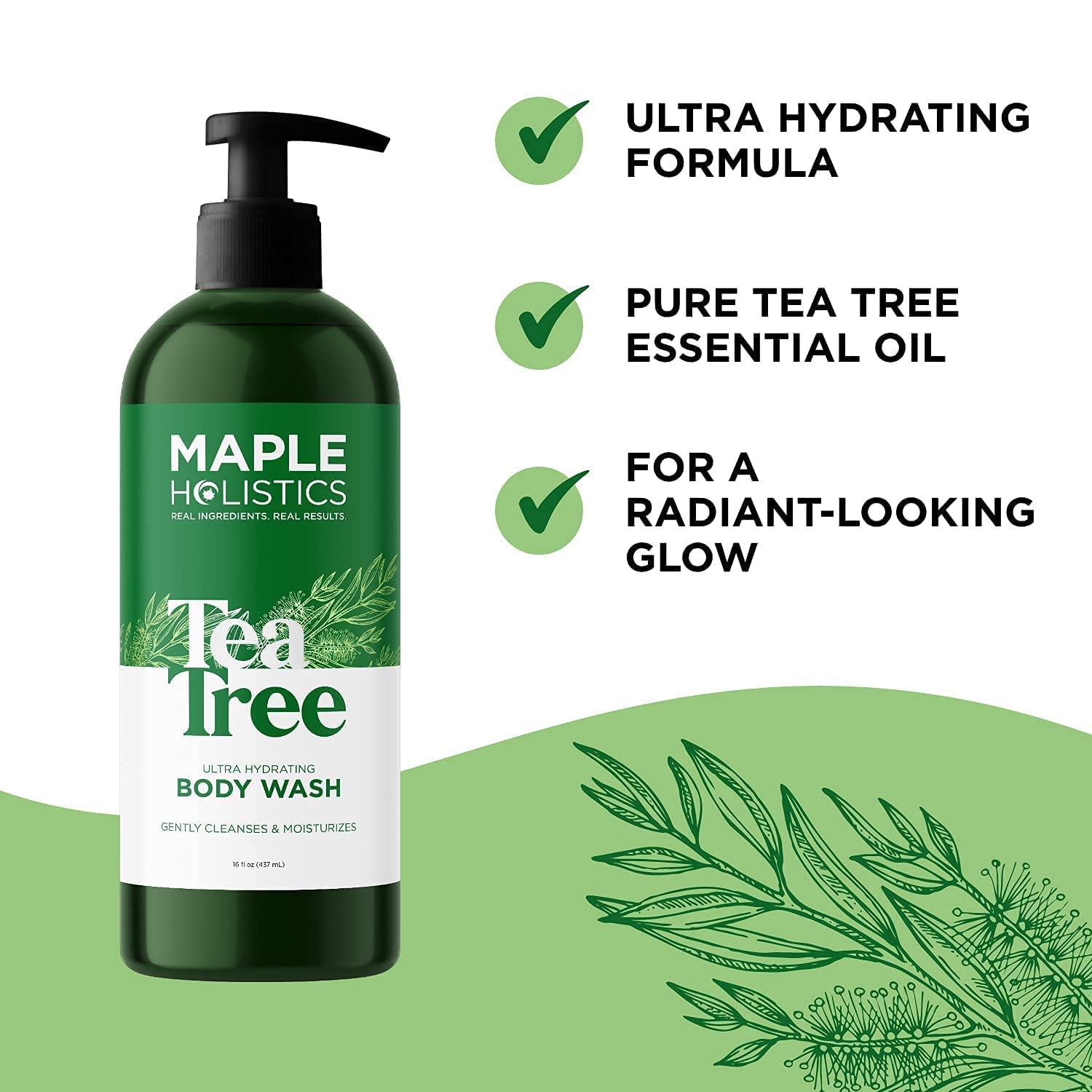 image:imageMaple Holistics Shampoo Conditioner and Body Wash Set Tea Tree Essential Oil for Dry Skin Scalp and Hair Care Moisturizing Sulfate Free Shower Set for Men and Women