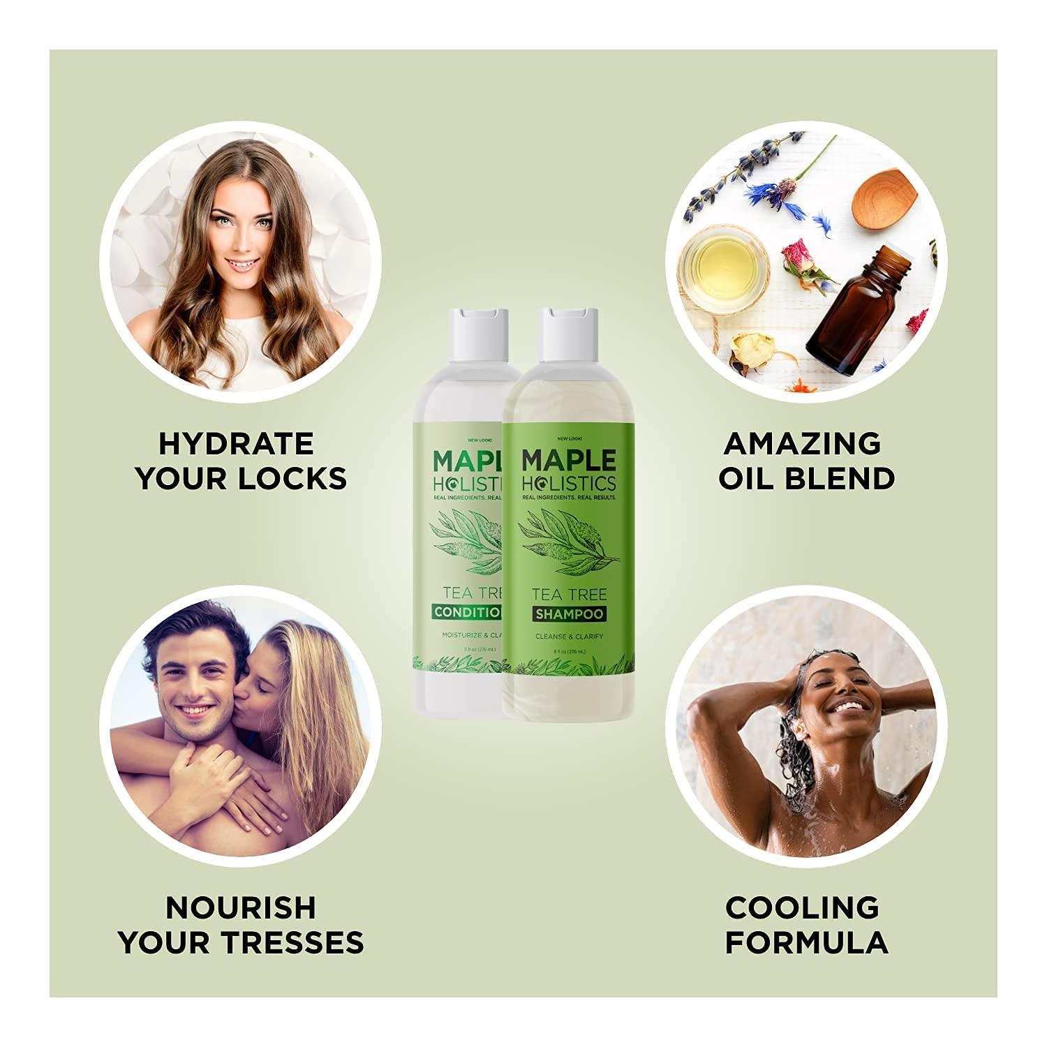 image:imageMaple Holistics Shampoo Conditioner and Body Wash Set Tea Tree Essential Oil for Dry Skin Scalp and Hair Care Moisturizing Sulfate Free Shower Set for Men and Women