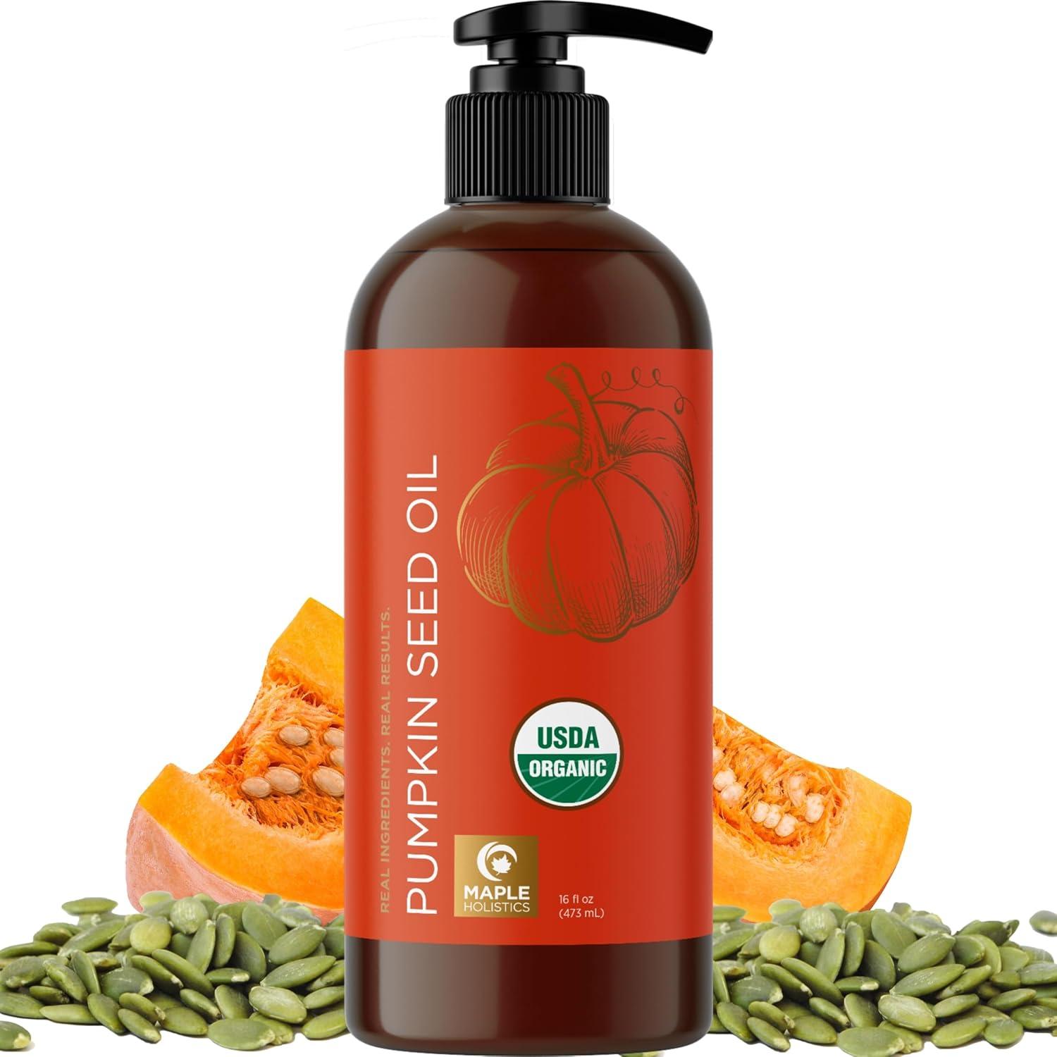 image:imagePumpkin Seed Oil Organic Certified 100 Pure Organic Pumpkin Seed Oil for Hair and Anti Aging Face Oil USDA Organic Hair Oil for Dry Hair and Volume Virgin Cold Pressed amp Unrefined 16ozPumpkin