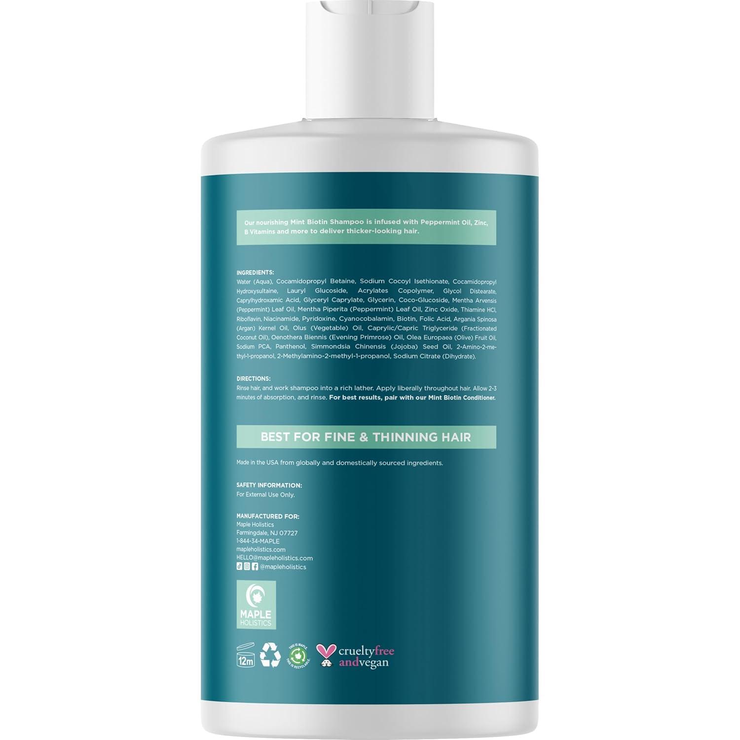 image:imageRosemary and Biotin Shampoo for Thinning Hair Vegan Volumizing Shampoo for Fine Hair with B Vitamins Argan Oil amp Tea Tree Essential Oil Paraben Silicone and Sulfate Free Vegan Formula 2 PackMint