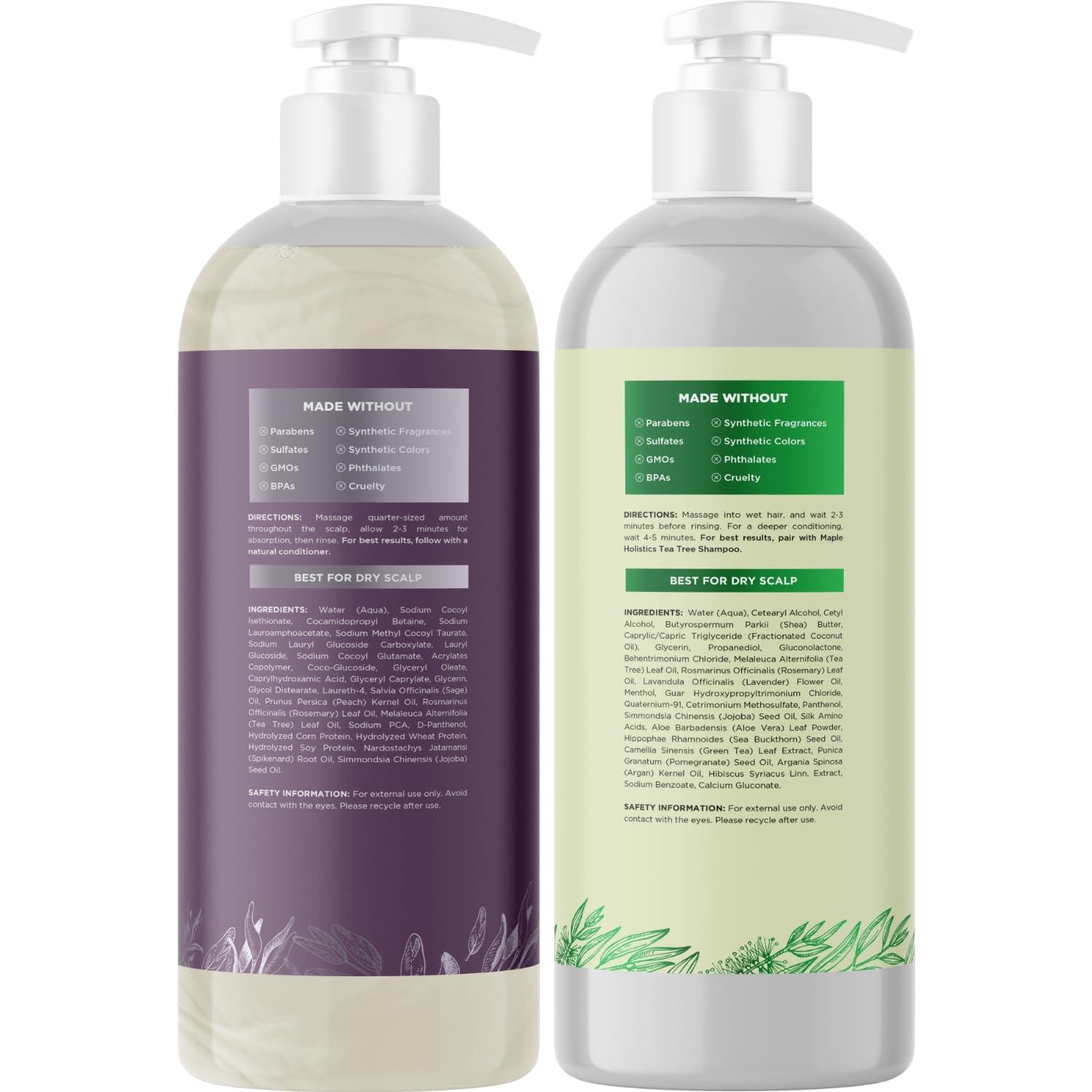 image:imageSulfate Free Shampoo and Conditioner Set Tea Tree Sage and Rosemary Shampoo and Conditioner for Dry Flaky Scalp Care Deep Cleansing Color Safe Shampoo and Conditioner for Damaged Dry Hair CareTea Tree Sage