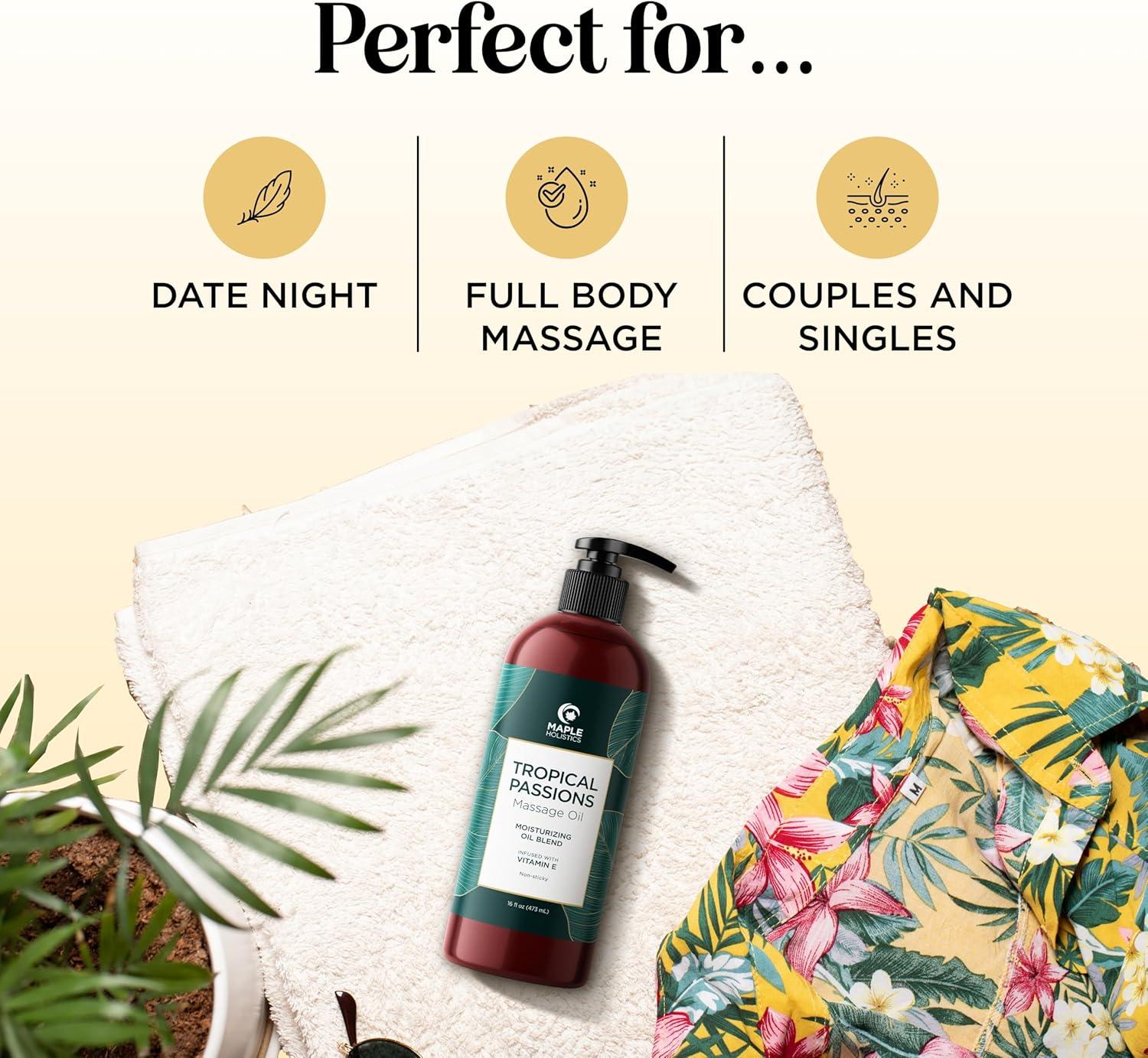 image:imageTropical Sensual Massage Oil for Couples Complete Relaxation Full Body Massage Oil for Date Night with Smooth Gliding Coconut and Sweet Almond Oil with Mango Scent Non GMO Gluten Free and VeganTropical