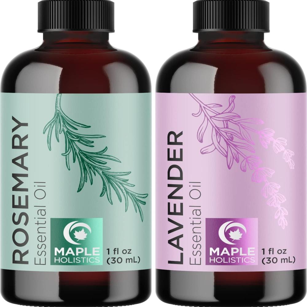 image:imageAromatherapy Essential Oils Set for Diffuser Pure Rosemary Essential Oil and Lavender Essential Oil Set Undiluted Lavender and Rosemary Pure Essential Oils for Hair Skin and Nails Plus Scalp Care