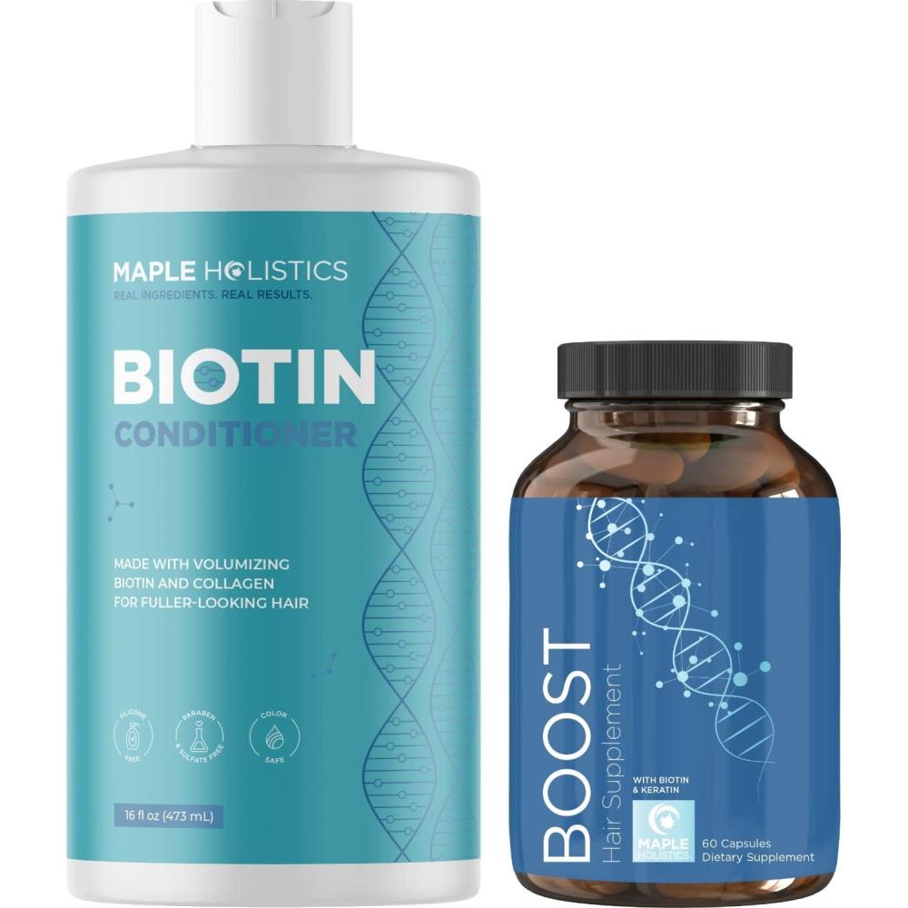 image:imageBiotin Conditioner and Hair Vitamin Set Sulfate Free Volumizing Conditioner for Thinning Hair Plus 10000 mcg Biotin Vitamins for Hair Growth Biotin Pills for Hair Loss Plus Hair Conditioner
