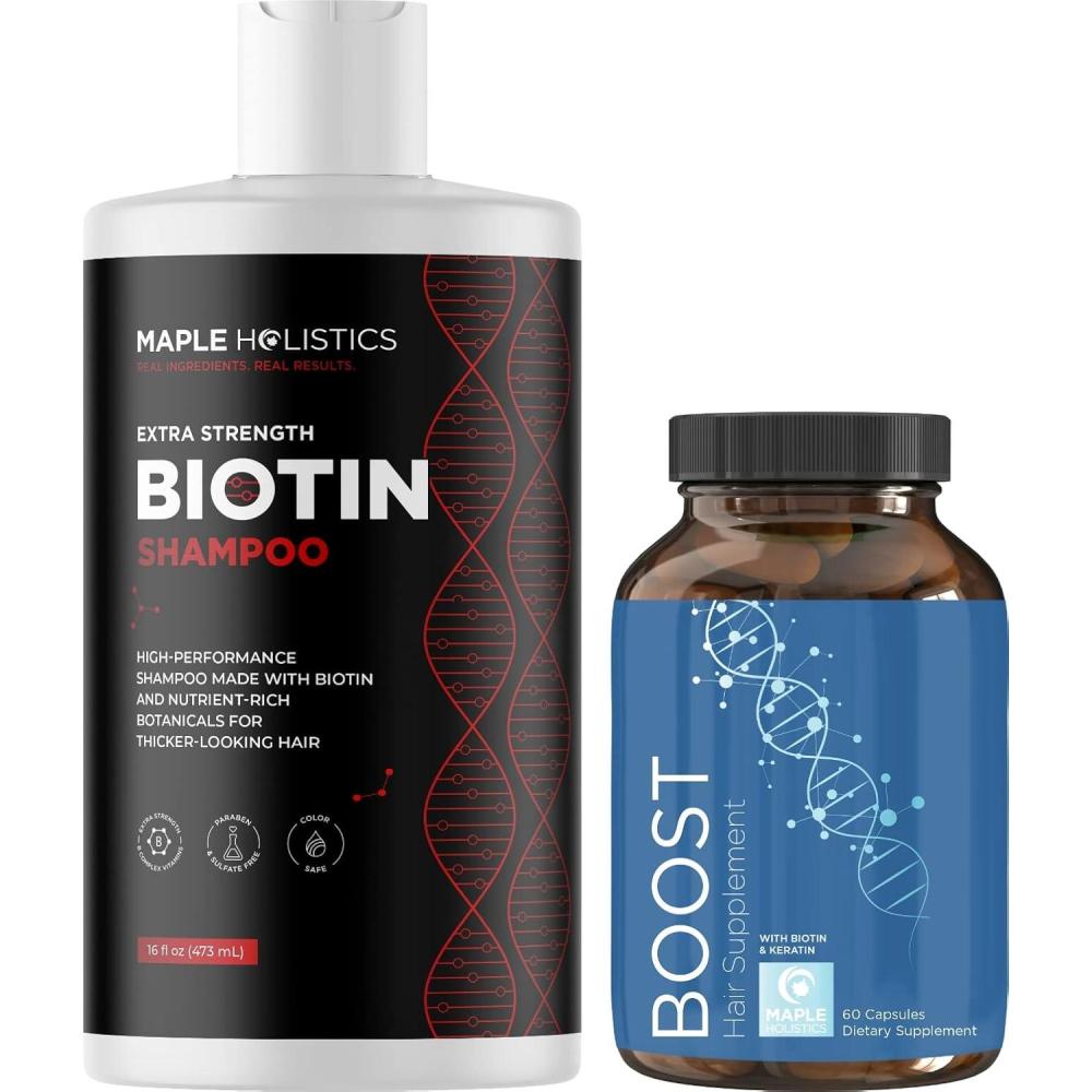 image:imageVolumizing Biotin Shampoo and Vitamins Set Sulfate Free Extra Strength Biotin Shampoo with Keratin for Fuller Looking Hair Plus Hair Loss Biotin Vitamins for Skin Nails and Faster Hair Growth