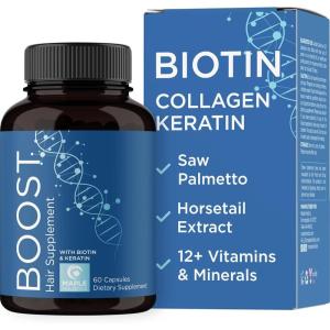 Biotin 10000mcg and Collagen Supplement – Hair Growth Supplement with Saw Palmetto for Women & Men – Horsetail Biotin Collagen Keratin and More DHT Blocker Hair Growth Vitamins for Women & Men 1 Month(60 Count (Pack of 1))