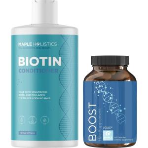 Biotin Conditioner and Hair Vitamin Set – Sulfate Free Volumizing Conditioner for Thinning Hair Plus 10000 mcg Biotin Vitamins for Hair Growth – Biotin Pills for Hair Loss Plus Hair Conditioner