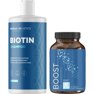 Biotin Vitamins and Shampoo for Thinning Hair – Sulfate Free Volumizing Shampoo for Women and Men with Keratin Rosemary and Tea Tree Essential Oil – Biotin Vitamins for Hair Skin and Nail Growth