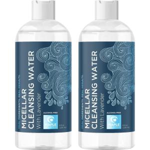 Gentle Micellar Cleansing Water with Lavender – Micellar Water Makeup Remover Liquid Lash Cleanser and Pore Cleanser for All Skin Types – Alcohol Free Hydrating Toner for Face Care 2 Pack Set