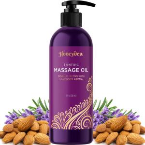 Lavender Massage Oil for Couples Relaxation – Non Greasy Non Staining Irresistibly Silky Full Body Massage Oil for Massage Therapy with Lavender Essential Oil – Therapeutic Grade Non GMO and Vegan(Tantric)