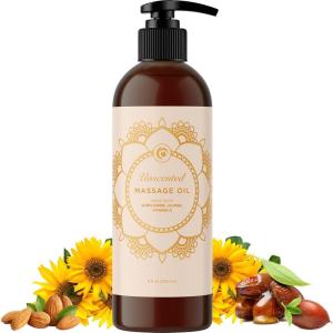 Luxurious Vanilla Massage Oil for Couples – Easy Glide Non Greasy Sweet Vanilla Sensual Massage Oils for Date Night with Silky Smooth Sweet Almond Oil Coconut and Jojoba – Vegan Non GMO & Gluten Free(Unscented)
