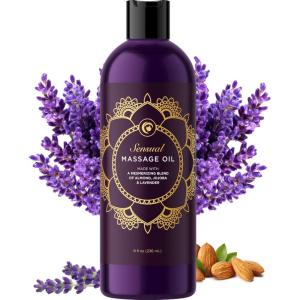 Luxurious Vanilla Massage Oil for Couples – Easy Glide Non Greasy Sweet Vanilla Sensual Massage Oils for Date Night with Silky Smooth Sweet Almond Oil Coconut and Jojoba – Vegan Non GMO & Gluten Free(Lavender)