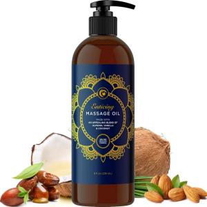 Luxurious Vanilla Massage Oil for Couples – Easy Glide Non Greasy Sweet Vanilla Sensual Massage Oils for Date Night with Silky Smooth Sweet Almond Oil Coconut and Jojoba – Vegan Non GMO & Gluten Free(Vanilla)