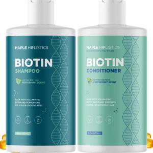Rosemary Biotin Shampoo and Conditioner Set – Volumizing Shampoo and Conditioner for Thinning Hair for Women & Men with Nourishing B Vitamins – Color Safe Sulfate Paraben & Silicone Free (8 Fl Oz)(Peppermint)