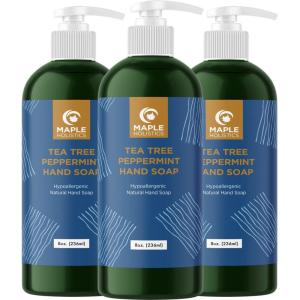 Sulfate Free Tea Tree Soap – Premium Aromatherapy Tea Tree Oil Soap with Peppermint and Rosemary Oil Ideal for Bathroom and Kitchen – Paraben Free Liquid Hand Soap Moisturizing Formula 3 Pack