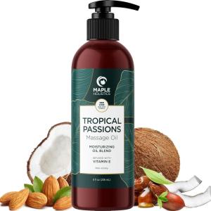 Tropical Sensual Massage Oil for Couples – Complete Relaxation Full Body Massage Oil for Date Night with Smooth Gliding Coconut and Sweet Almond Oil with Mango Scent – Non GMO Gluten Free and Vegan(Tropical)