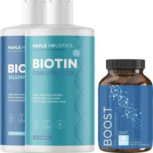 Biotin Shampoo Conditioner and Supplement Set – Hair Skin and Nail Biotin Capsules with Horsetail Herb for Hair Growth and Volumizing Shampoo and Conditioner for Thin Fine and Color Treated Hair